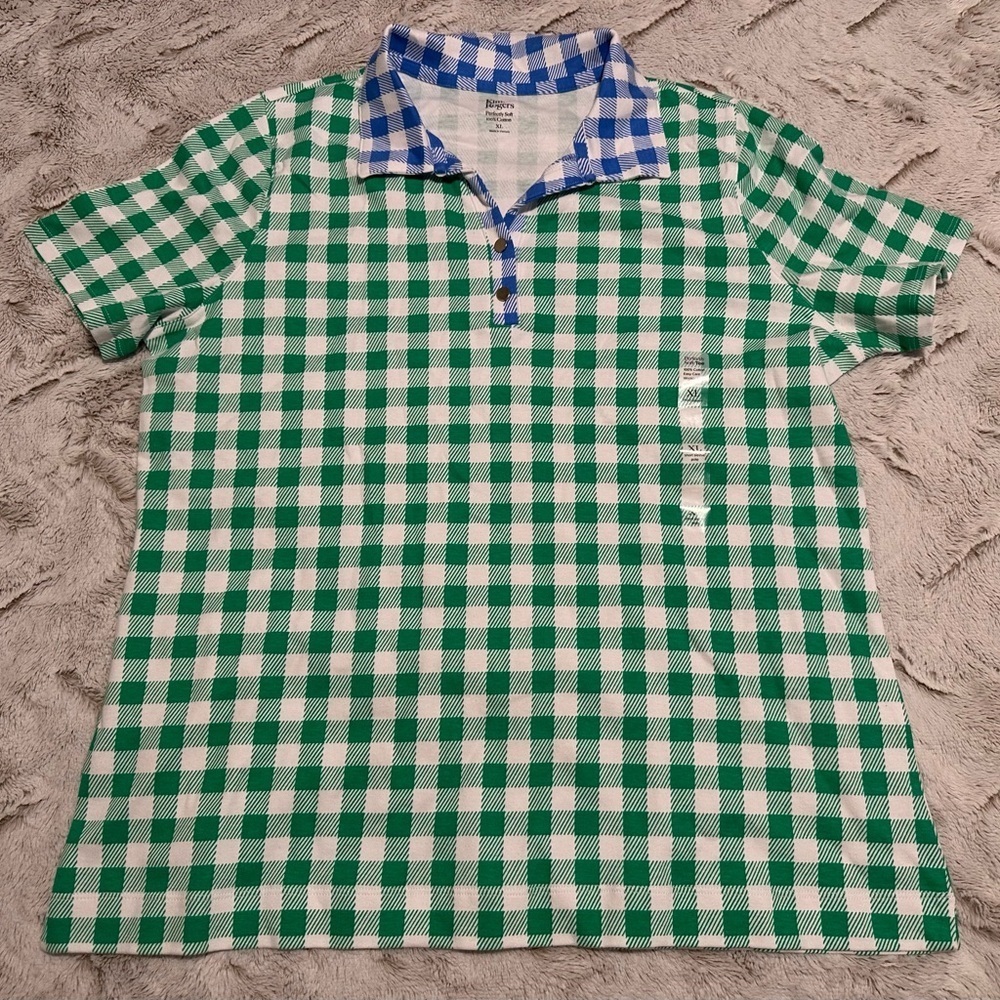 Kim Rogers Mixed Polo Checkered Short Sleeve Perfectly Soft Top Tee - Picture 2 of 11